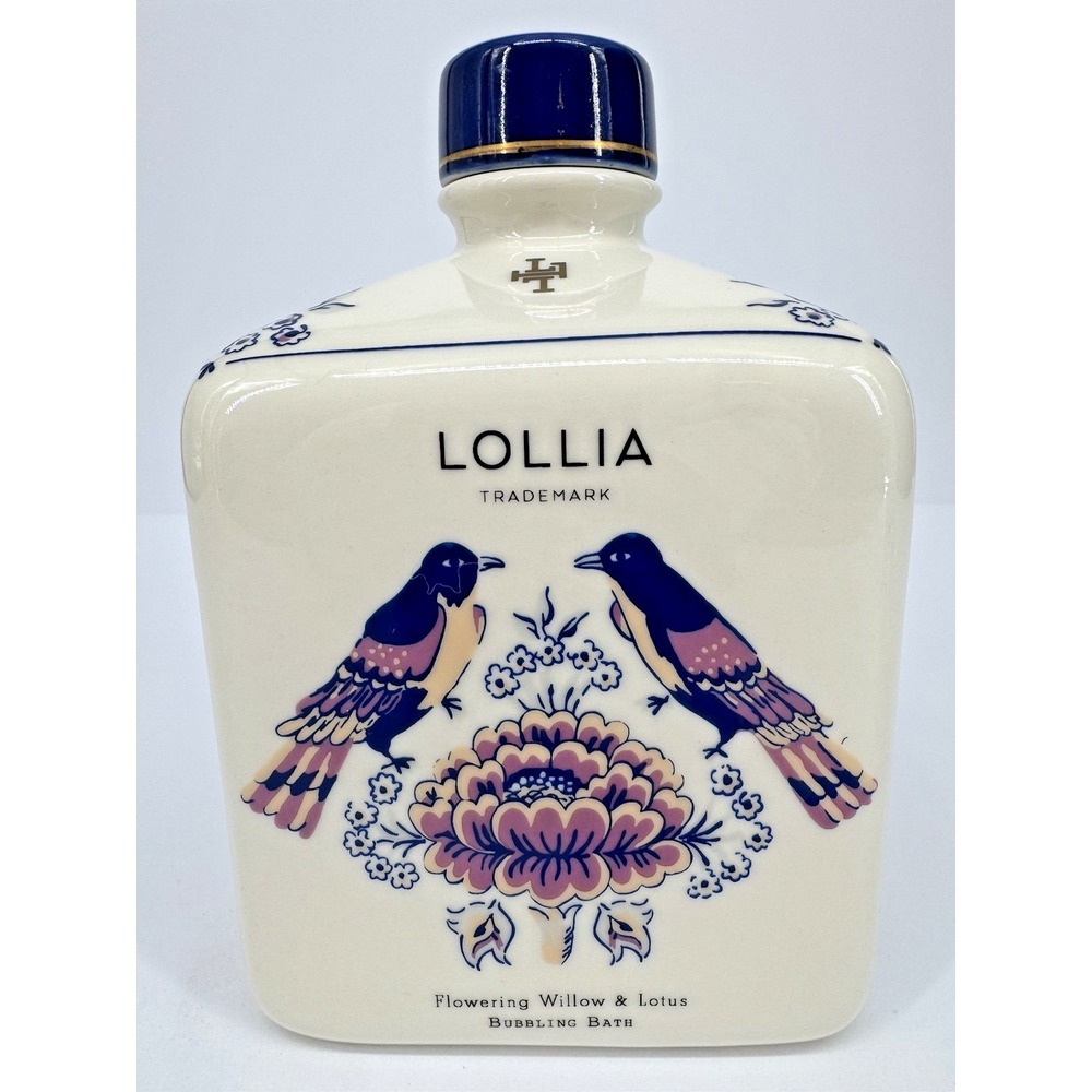 Lollia Imagine Ceramic Bottle Flowering Willow Lotus Bath Decor Empty